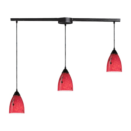 Elk Lighting Classico 3-Lght Linear Pendant in Dark Rust with Fire Red Glass 406-3L-FR